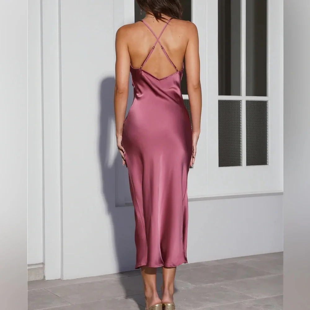 HELLO MOLLY SLIP SILK SATIN MIDI DRESS PINK - Picture 2 of 3